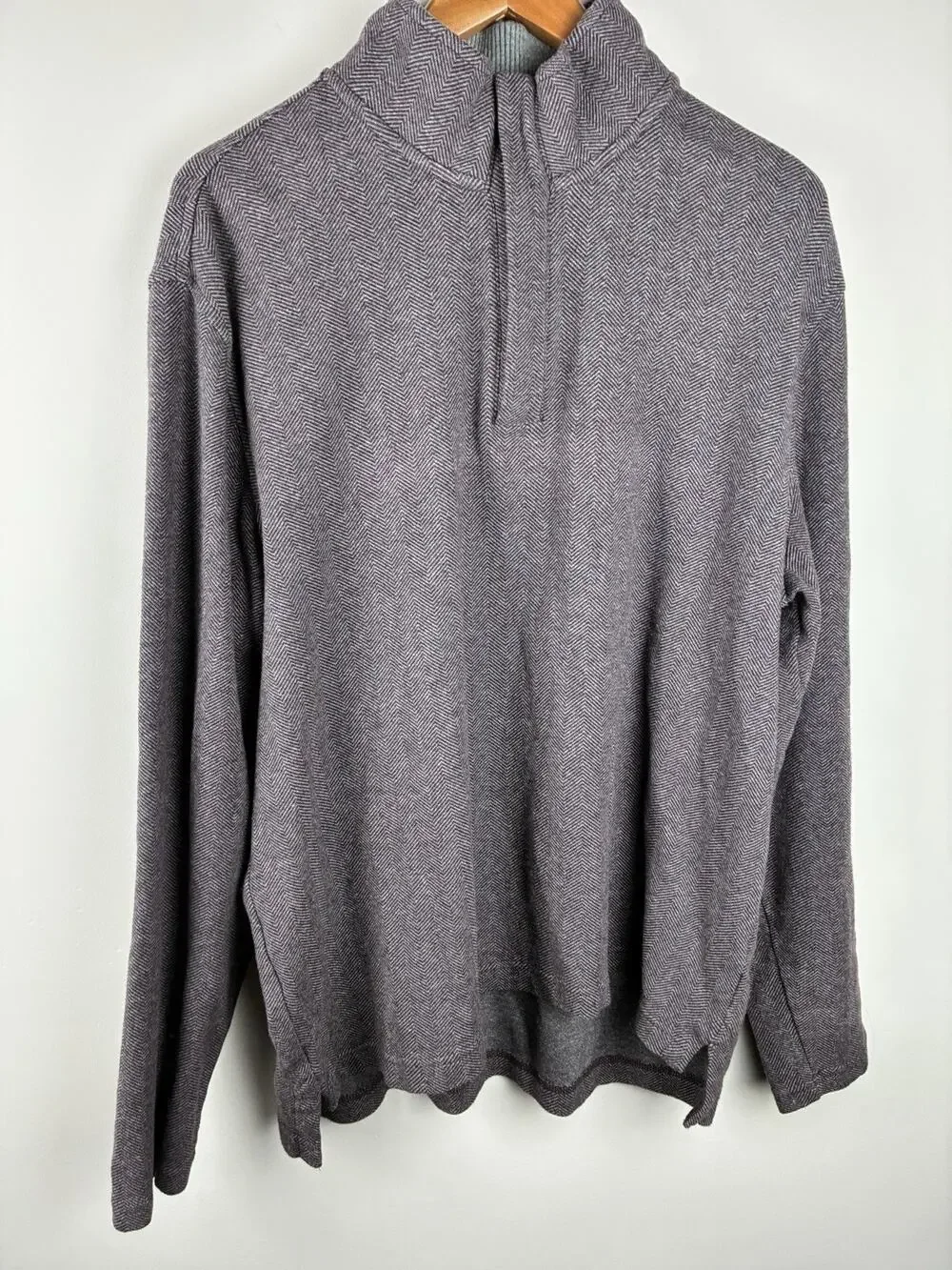 Joseph Abboud Large Herringbone Quarter Zip Pullover Elbow Patches 100% Cotton